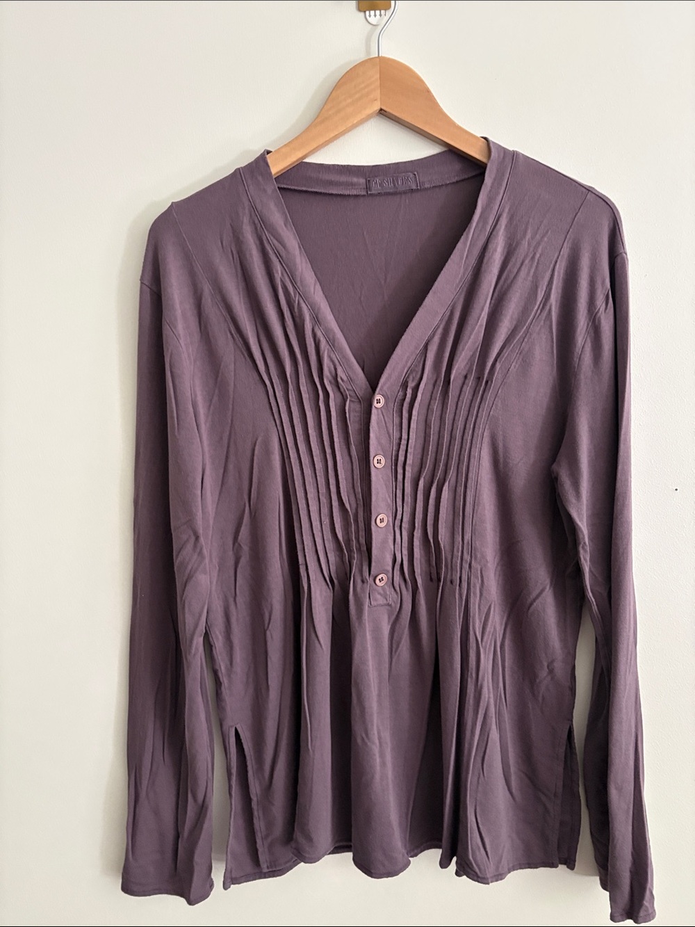 CP Shades Button Henley Top in Dark Lavender Soft Pinch Pleat 1/2 Button Size M